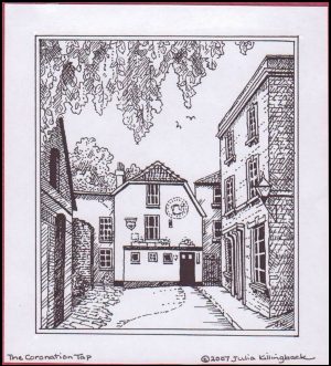 Pen drawing of The Coronation Tap at the end of its lane